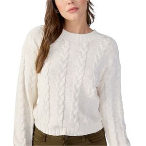 NWT Sanctuary Women's Cotton Cable Knit Cropped Crewneck Sweater Spring
